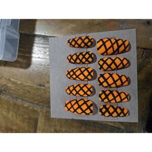 Halloween fishnet coffin press on nails custom made